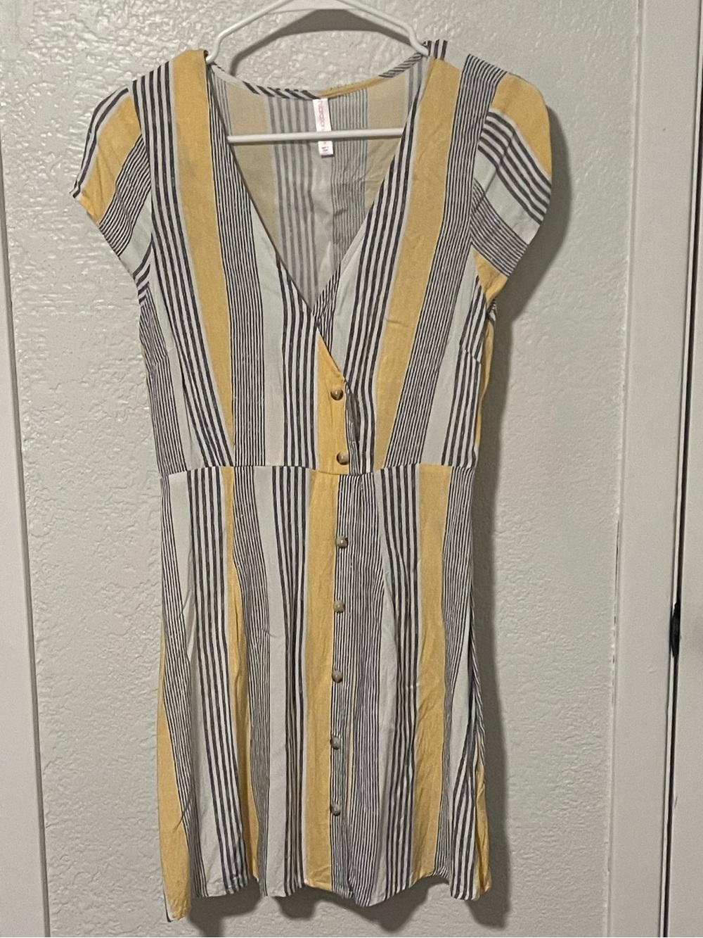 Xhilaration Striped V-Neck Button-Front Women’s mini Dress - Yellow & Gray